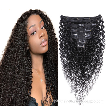 SPARK kinky Curly Clip in Hair Extensions Human Hair
